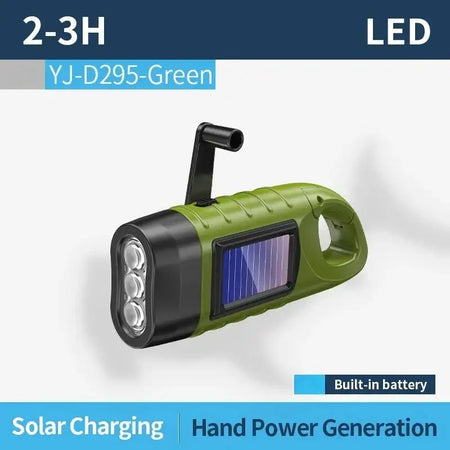 Solar Hand Crank LED Flashlight Survival Dynamo For Hiking YJ-D295-Green