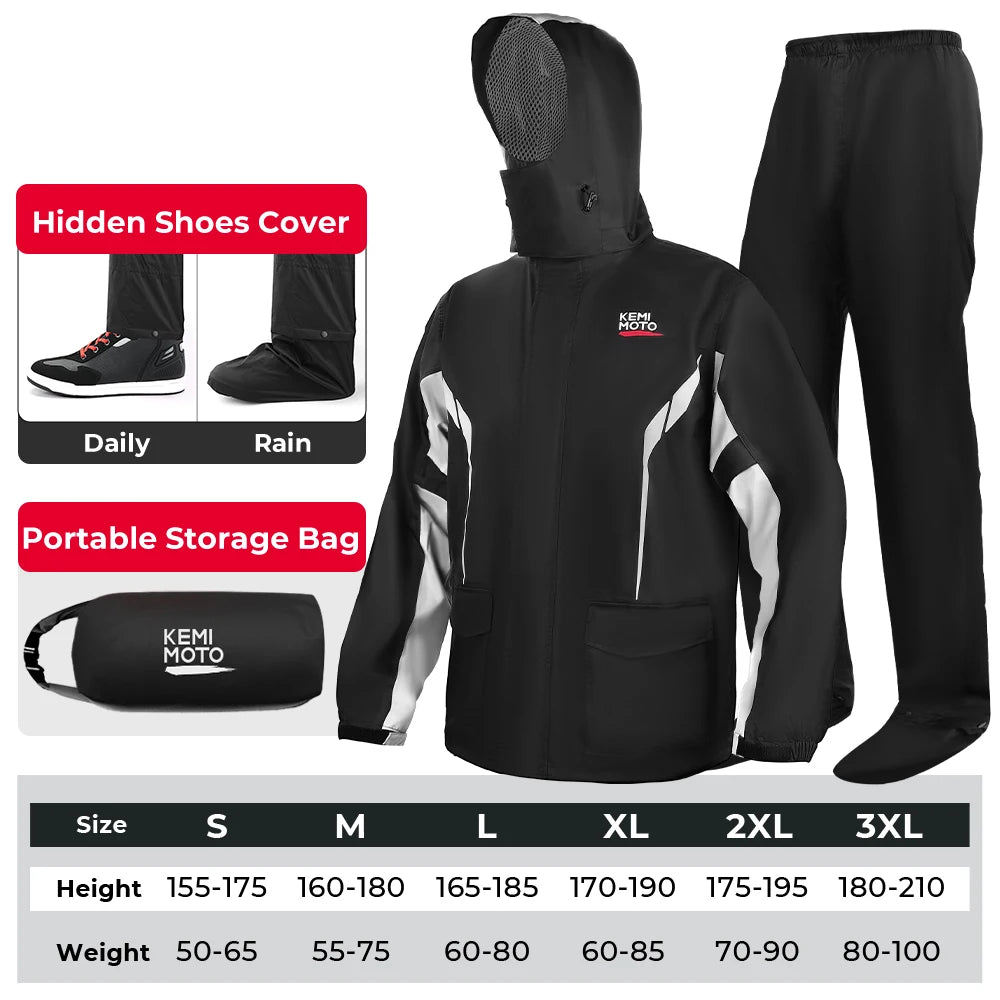 Motorcycle Raincoat Split Suit Waterproof &ndash; Reflective Gear Black / S / CHINA