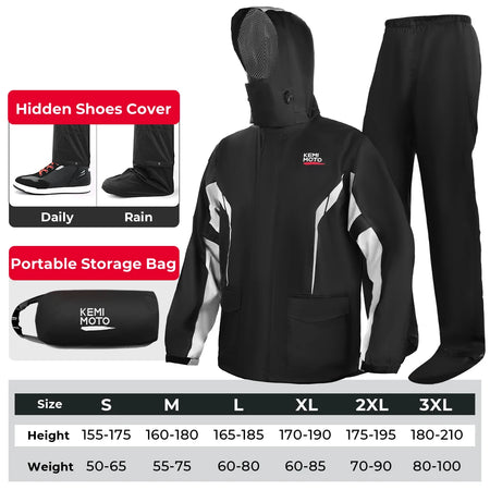 Motorcycle Raincoat Split Suit Waterproof &ndash; Reflective Gear Black / S / CHINA