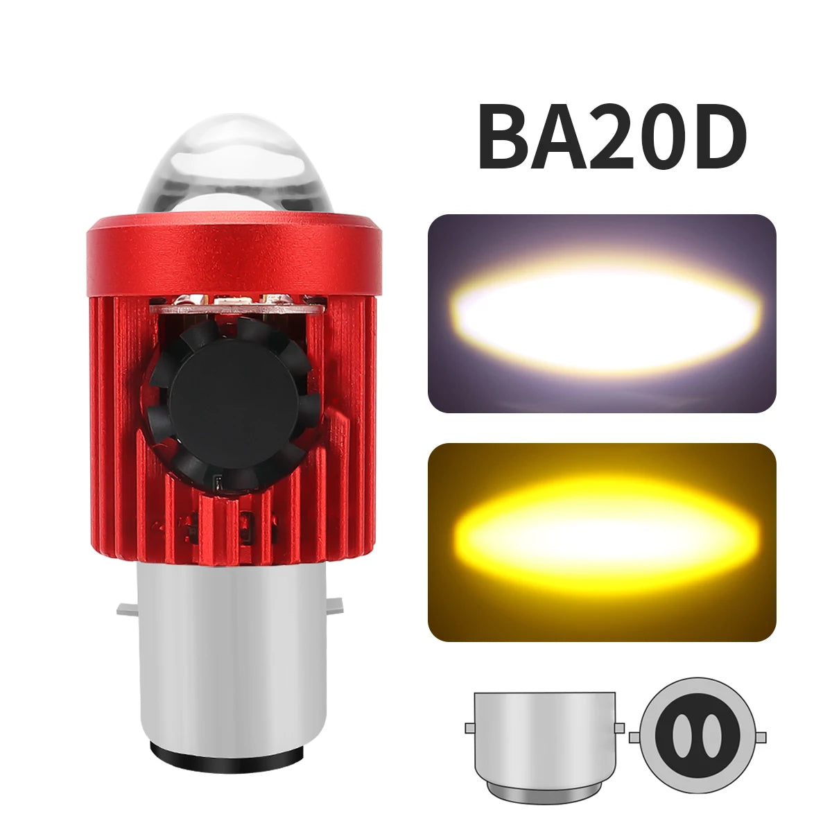 KEVANLY H4 H6 BA20D LED Motorcycle Light Bulb &ndash; Dual Color White Yellow Fisheye Lens BA20D