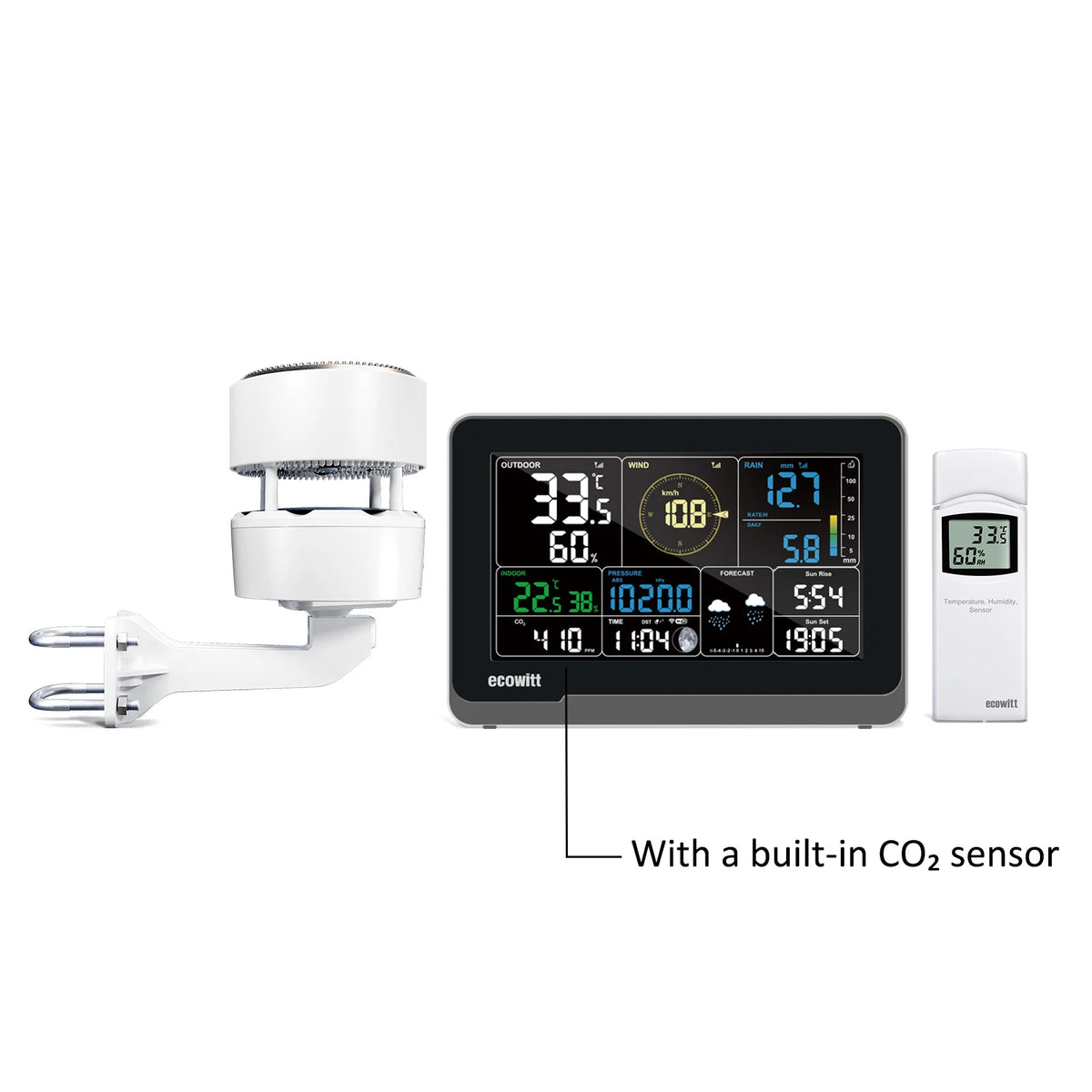 Ecowitt Essense3 Wireless Weather Station with 7.5'' Display - Complete Weather Monitoring System WS3912 / 915MHz (US Plug)
