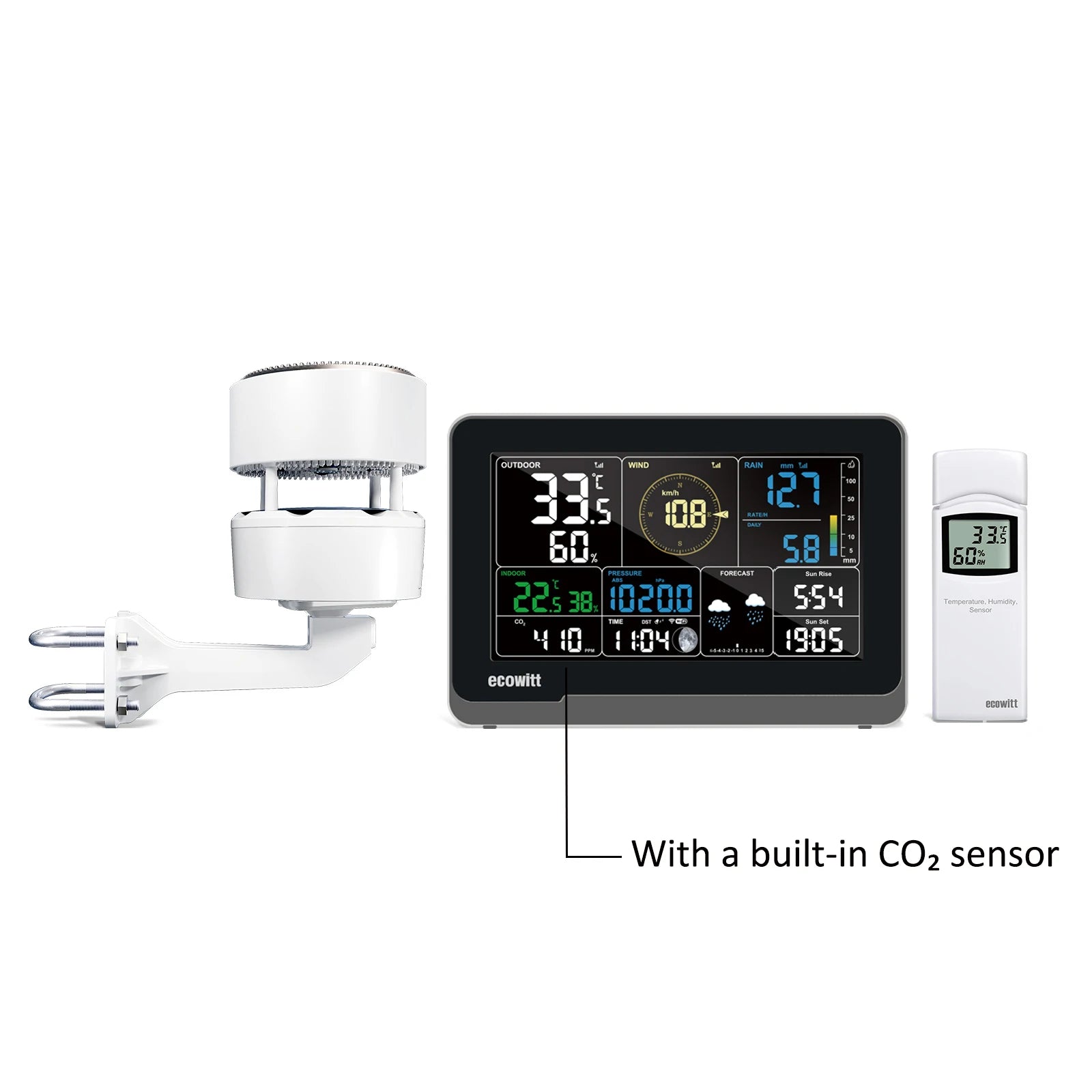 Ecowitt Essense3 Wireless Weather Station with 7.5'' Display - Complete Weather Monitoring System WS3912 / 915MHz (US Plug)