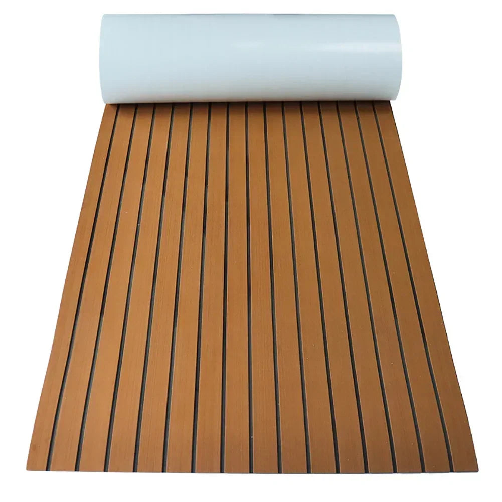 2400x400mm Self-Adhesive EVA Foam Boat Decking - Faux Teak brown black