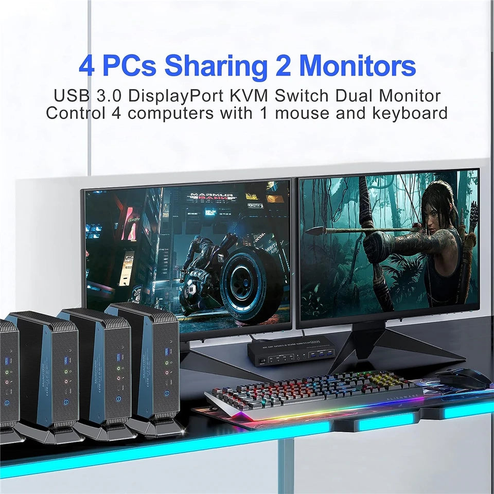 8K DP KVM USB 3.0 Switch 4X2 &ndash; Dual Monitor 4K 144Hz