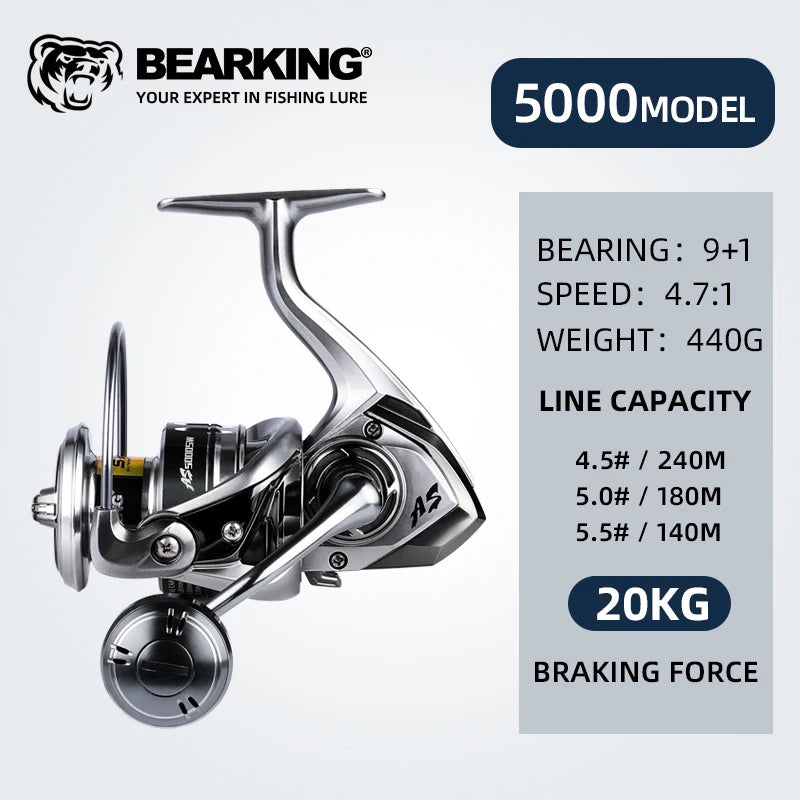 BEARKING Saltwater Fishing Reel - 1000-6000 Series, 9+1BB, 5.2:1 Gear Ratio, 10-20KG Drag, Water-Proof 5000 / 9