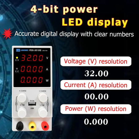Longwei PDS-3010G - Adjustable 0-30V 10A Lab Bench Power