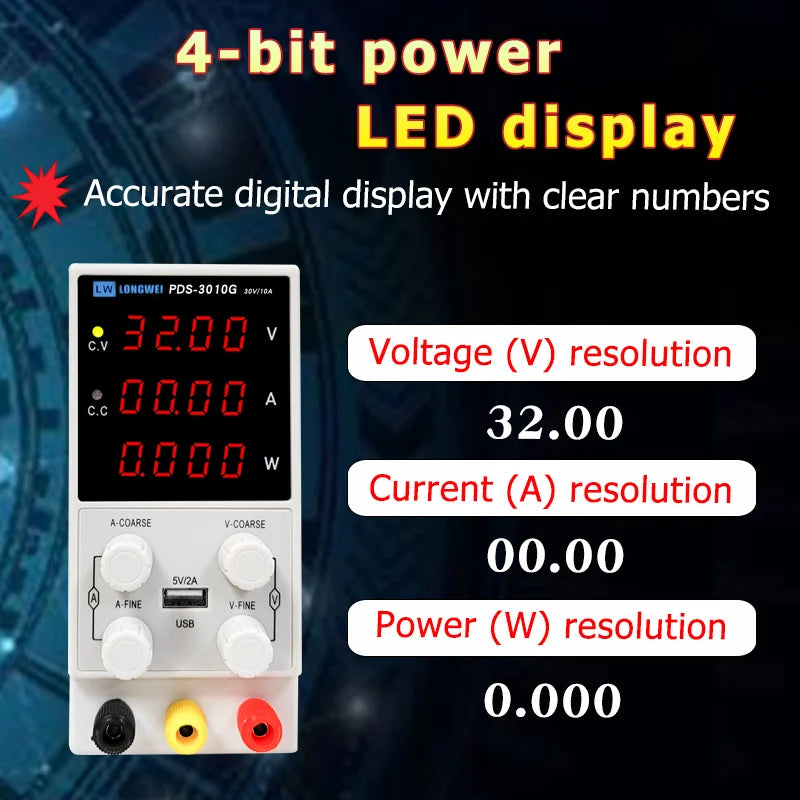 Longwei PDS-3010G - Adjustable 0-30V 10A Lab Bench Power