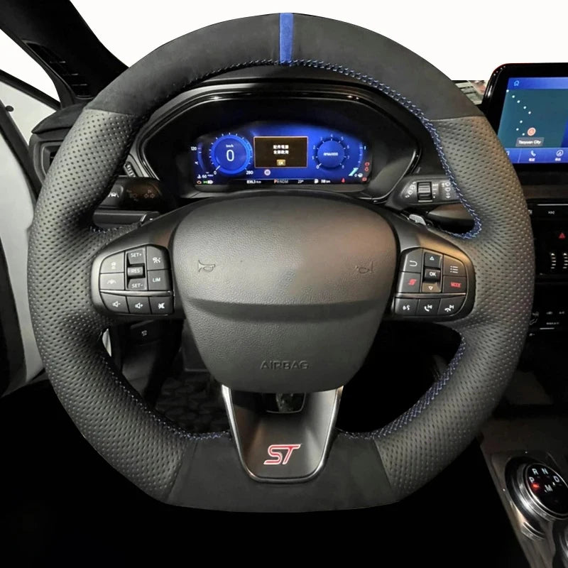 Кожен калъф за волан с ръчно шиене за Ford Focus Fiesta Tournero