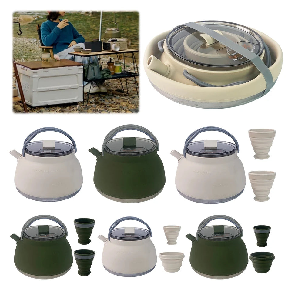 1.5L Outdoor Folding Silicone Kettle - Portable &amp; Collapsible for Travel