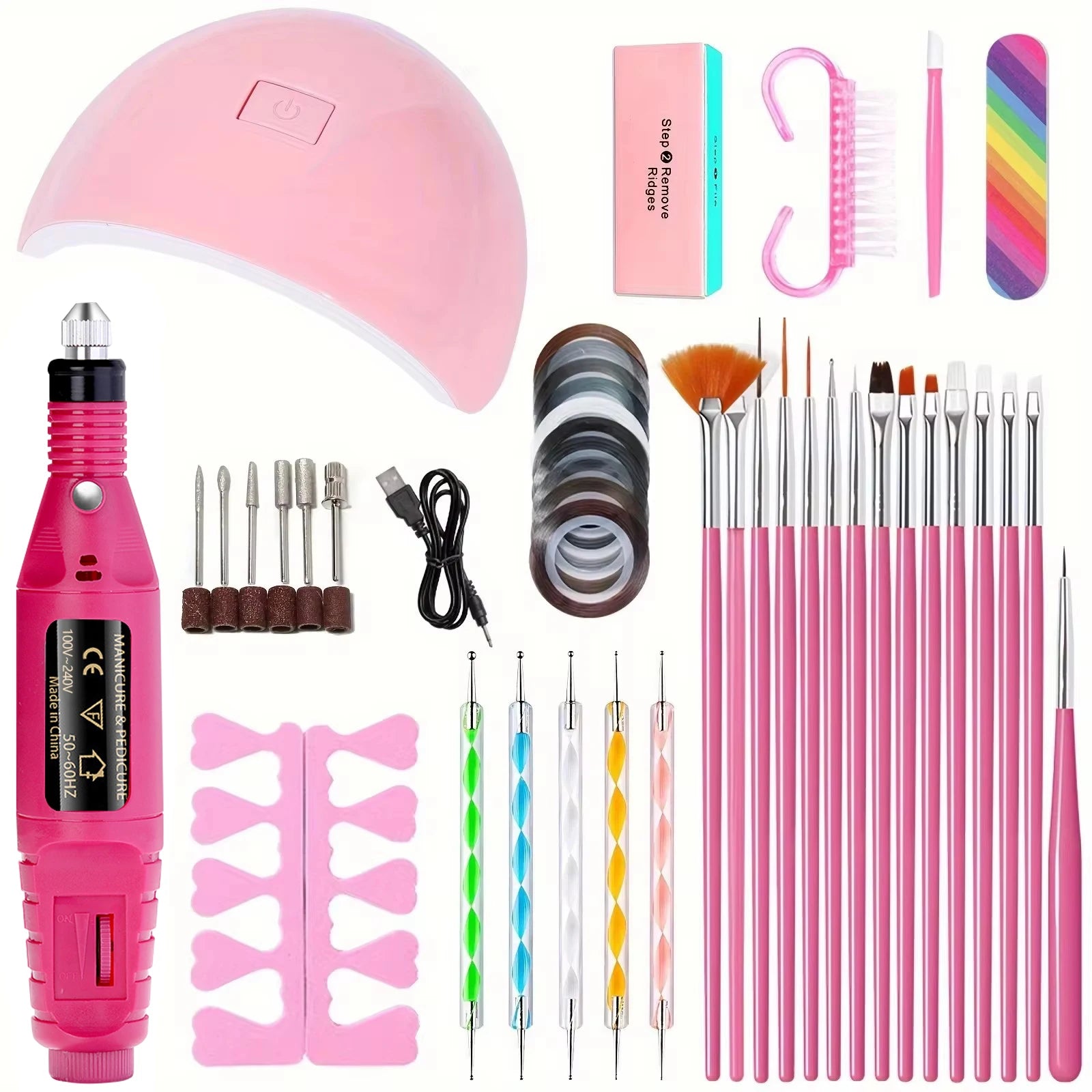 YIKOOLIN Pro Nail Art Kit With LED UV Lamp &ndash; Fast Curing Set-131