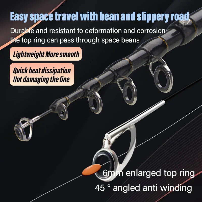 DEUKIO Carbon Telescopic Lure Rod 1.8M 2.1M - Baitcasting Fishing Pole with Wooden Handle