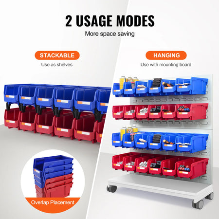 SucceBuy 12pcs Parts Bin 5x5x10in Blue Red - Stackable Bins