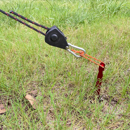 4mm Outdoor Tent Tie Down Rope with Pulley Tightener - 2pc Set