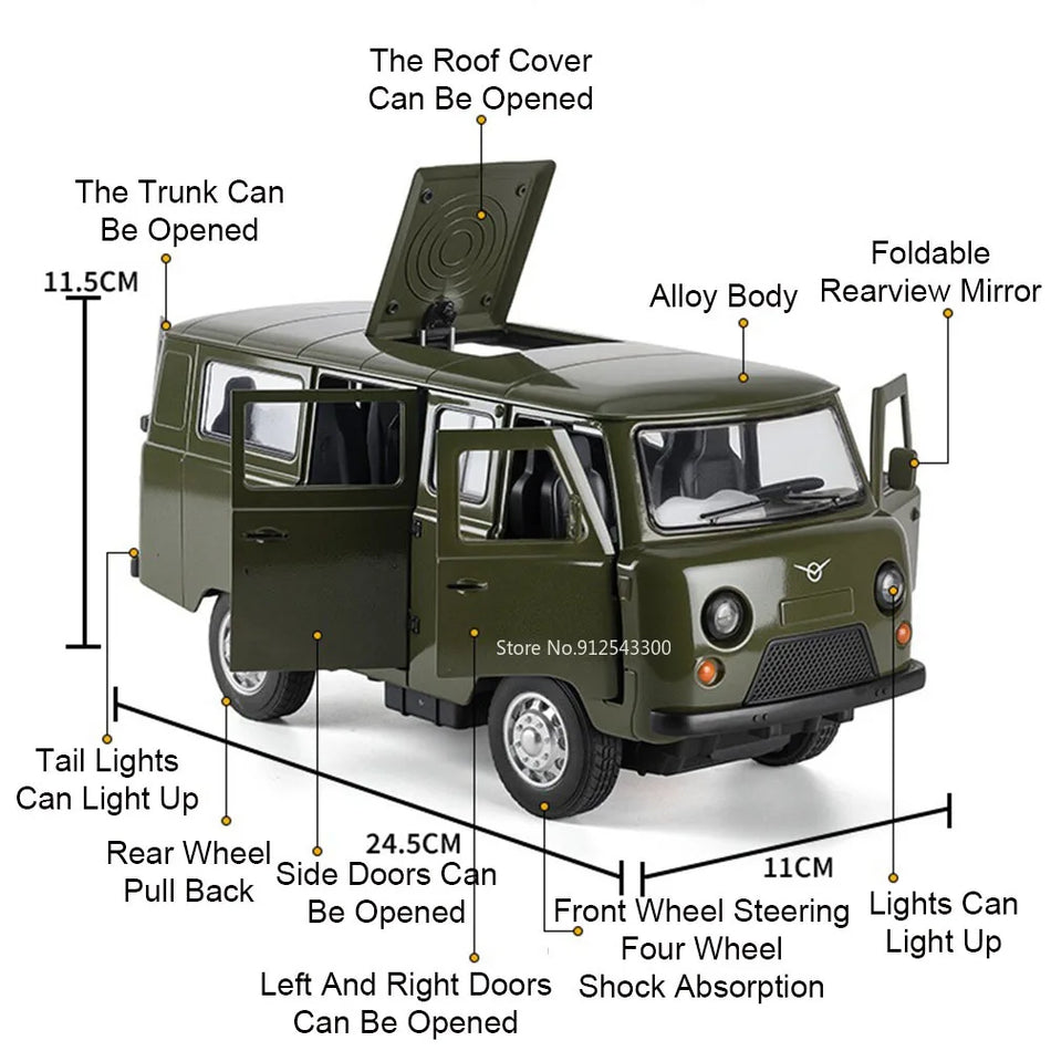 Model de mașină din metal diecast cu sunet și lumină pentru UAZ Traveler