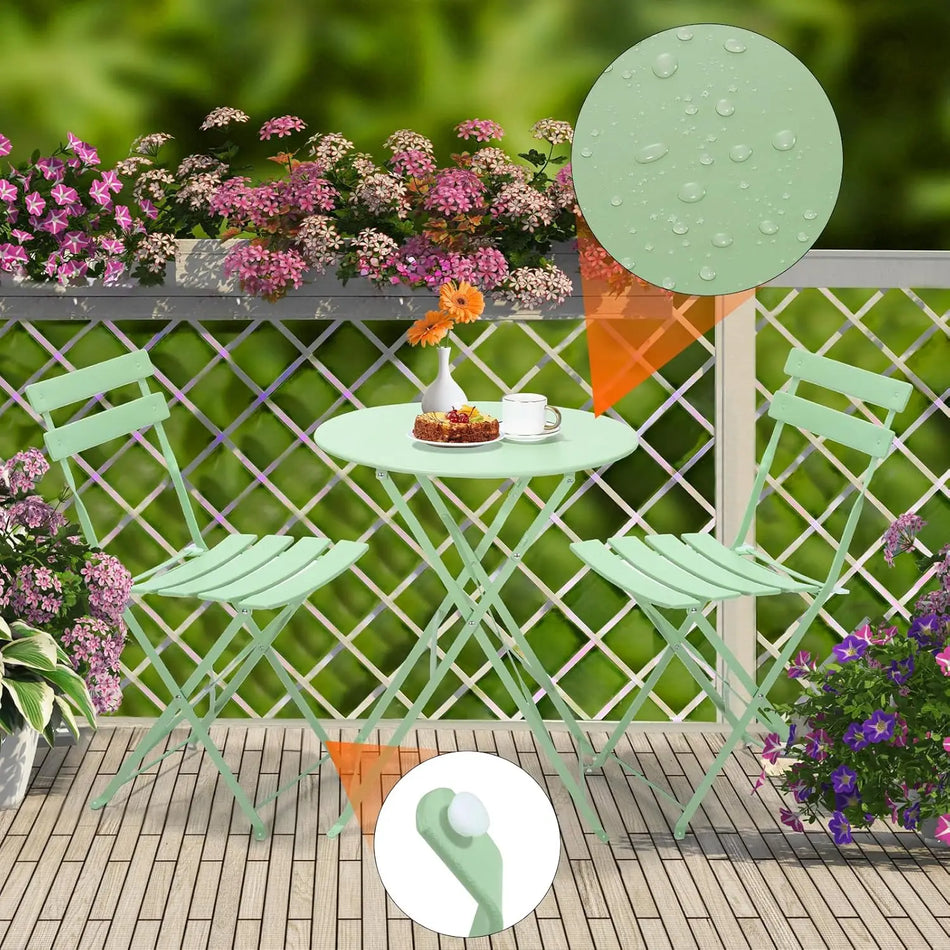 Folding Bistro Table Set 3 Piece Outdoor Iron Furniture