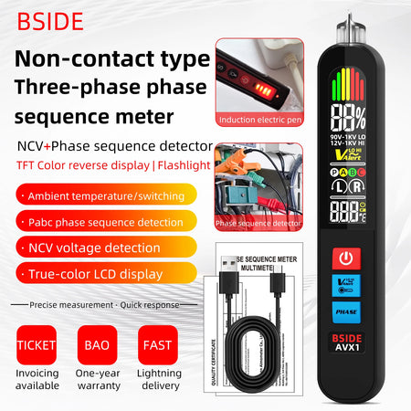BSIDE AVX1 2in1 Phase Tester NCV &ndash; High Sensitivity LCD
