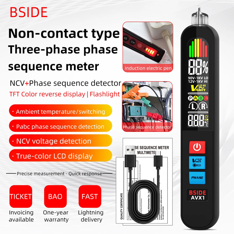 BSIDE AVX1 2in1 Phase Tester NCV &ndash; High Sensitivity LCD