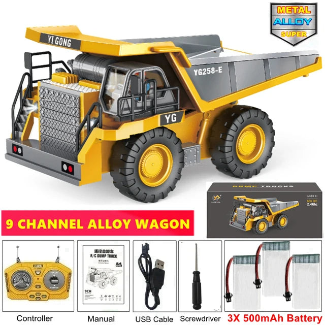 4WD Remote Control Excavator &amp; Dump Truck &ndash; 3-in-1 Construction Vehicle Toy Dump 3Battery