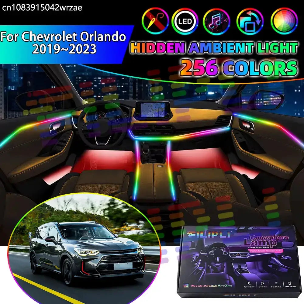 For Chevrolet Orlando 2019~2023 MK2 2020 RGB Car Interior Ambient Lights Strips Breathing Lighting Kit App Control LED strips by InterCyprus Trading Ltd
