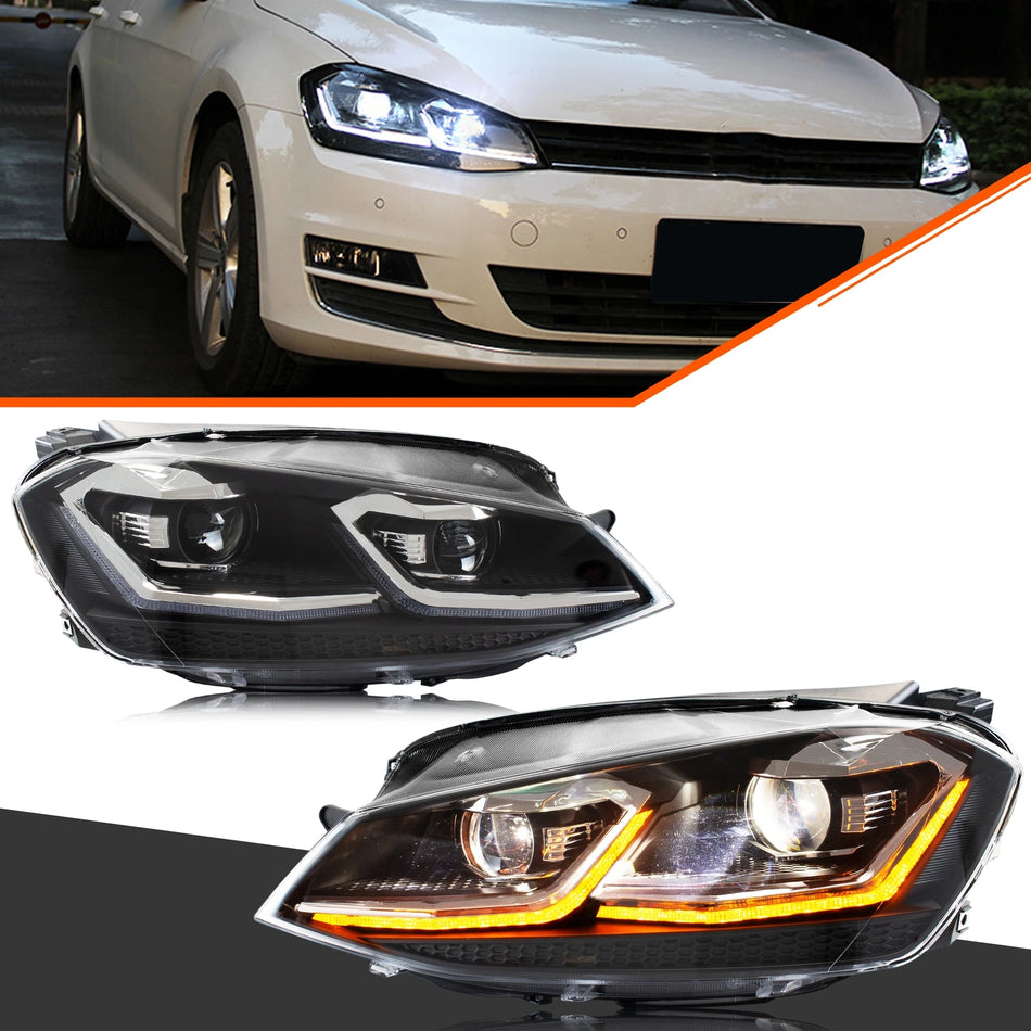 Fulla LED-strålkastare för VW Golf 7 MK7 2013-2017 Sekventiell blinkers framlykta montage