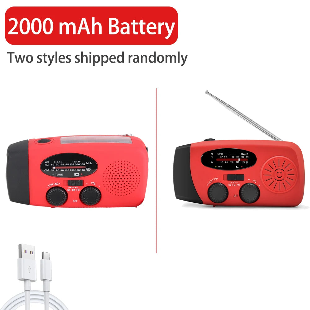 Solar Rechargeable Radio with LED Light - Emergency &amp; Outdoor Use L0637 Red