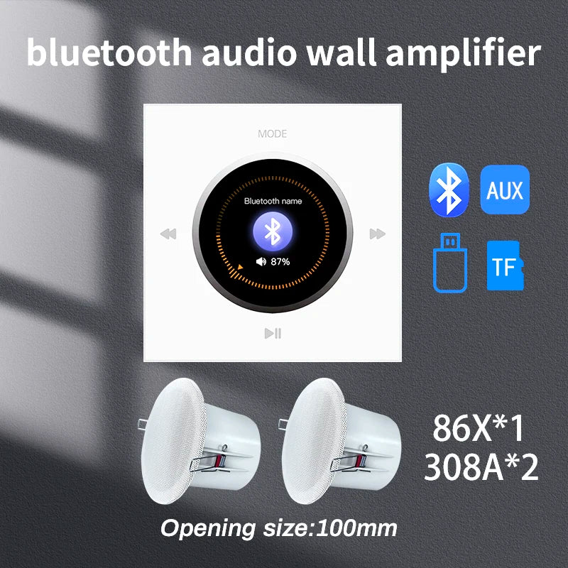 YINLEENCL 86X Mini Bluetooth Wall Amplifier with Ceiling Speaker Set for HiFi Home Theatre Wh amp with 2 spks