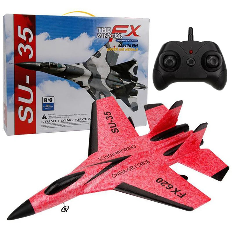 SU-35 Remote Control Glider - 2.4G Foam Fighter Plane for Beginners and Kids RX620 Red