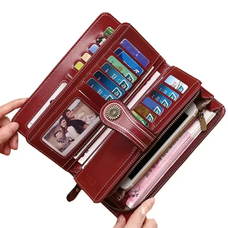 MOONBIFFY Anti-theft PU Leather Women's Long Zipper Wallet