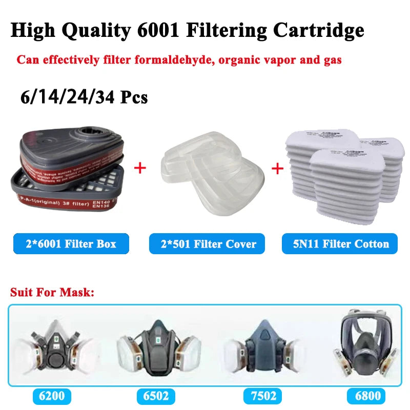 5N11 Cotton Filters for 3M Respirators, 6001, Organic Gas and Vapor Protection