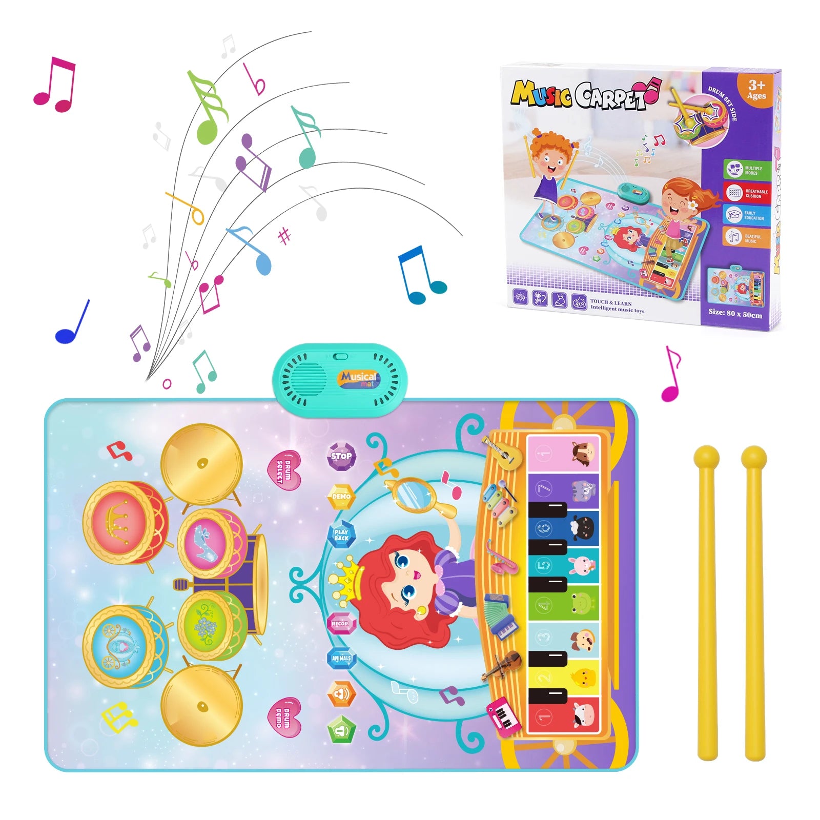Coolplay Cartoon Musical Piano Mat &ndash; Interactive Educational Play with 6 Instrument Sounds B princess