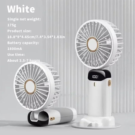 Handheld Fan 3000mAh &ndash; LED Display and USB Rechargeable White