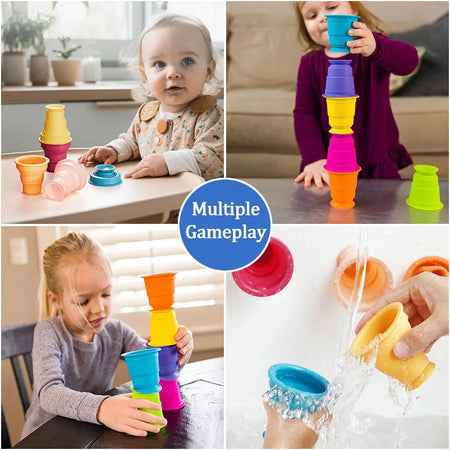 Kids Rainbow Silicone Cup Stacking Game &ndash; Learning Bath Toy