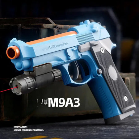 Continuous Shooting M9A3 Airsoft Pistol Shell Eject Empty Hanging Launcher Toy Gun Christmas Gift For Boys Adults m9a3 blue  laser