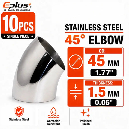 10PCS Universal Stainless Steel 45 Degree Elbow Pipe Polished Weld‑On Pipe Fitting Bend Tube for Car Exhaust Muffler Replacement by InterCyprus Trading Ltd