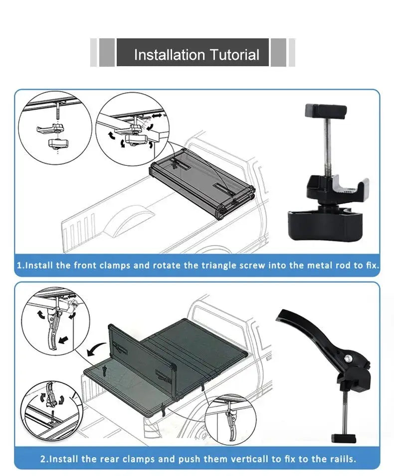 Truck Tonneau Cover Replacement Part Kit for Hard Tri-fold & Quad-fold Truck Cover Include Nut T-Bolt Front Clamp, Rear Clamp by InterCyprus Trading Ltd