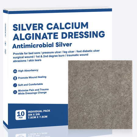 Silver Calcium Alginate Wound Dressing - Sterile Absorbent 3x3in 10pcs