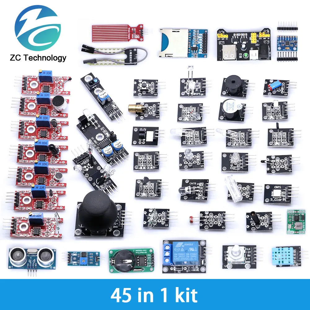 Arduino 45 in 1 Sensors Modules Starter Kit &ndash; Superior Versatility for UNO R3 and MEGA2560 45-in-1-kit / CHINA