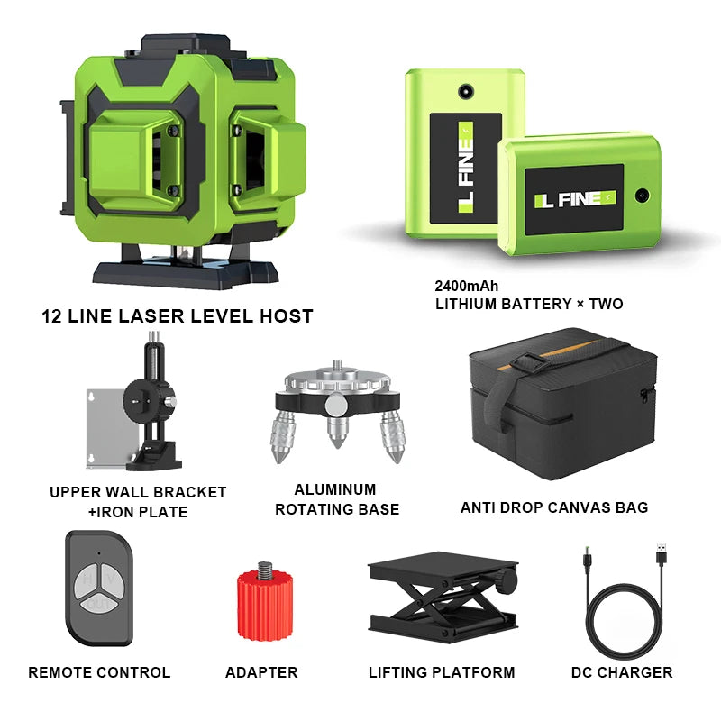 LFINE 4D 16-Line Green Laser Level with Remote Control and Self-Leveling uae30ub2a5 12 line Set