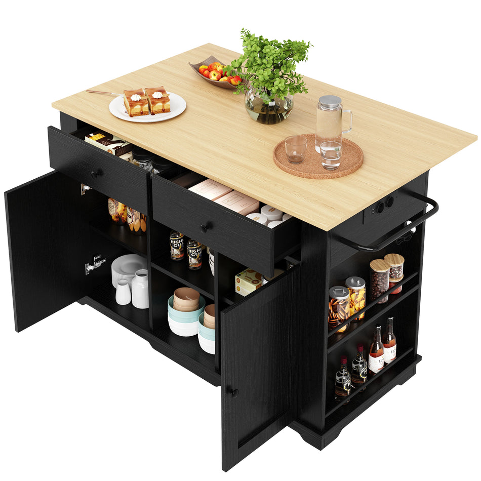 Foldable Kitchen Island Cart With Power Strip And Worktop