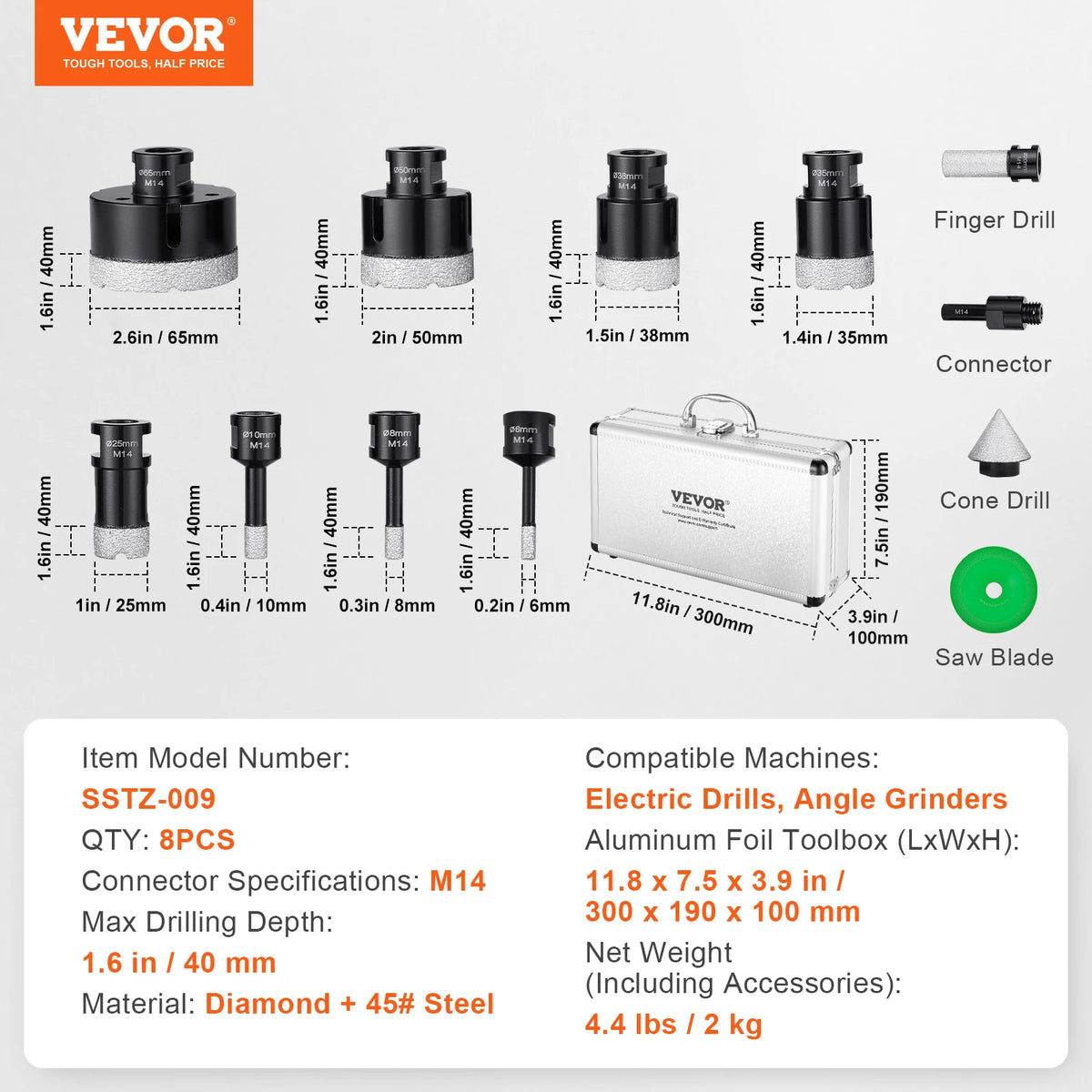 SucceBuy Diamond Core Drill Bit Set Kit &ndash; Storage Case 8PCs Type B / spain