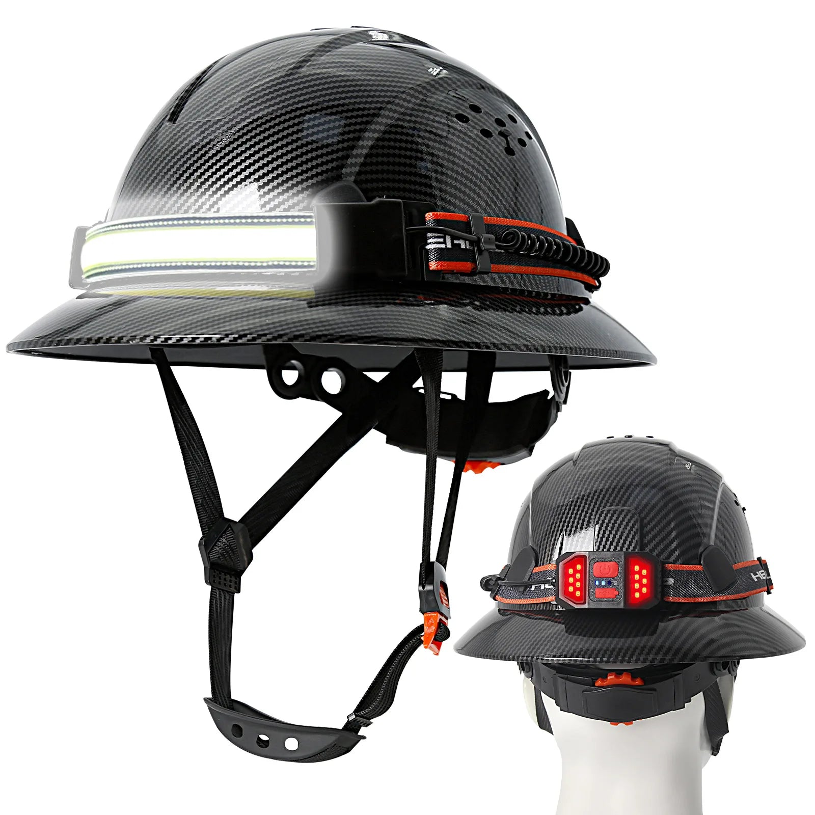 CE Full Brim Safety Helmet LED Lighting &ndash; Anti Collision Carbon Fiber B