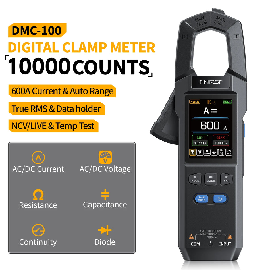 FNIRSI DMC-100 Clamp Meter &ndash; High Accuracy 10000 Counts with USB Charger