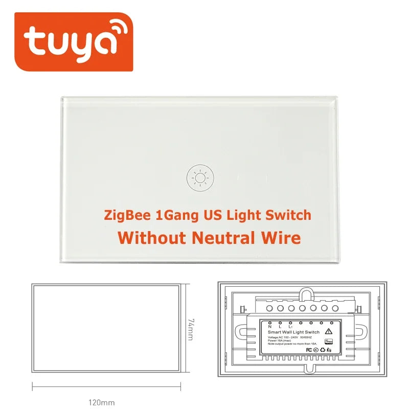 Tuya ZigBee Switch Without Neutral Wire &ndash; Touch Sticker ZigBee 1Gang US