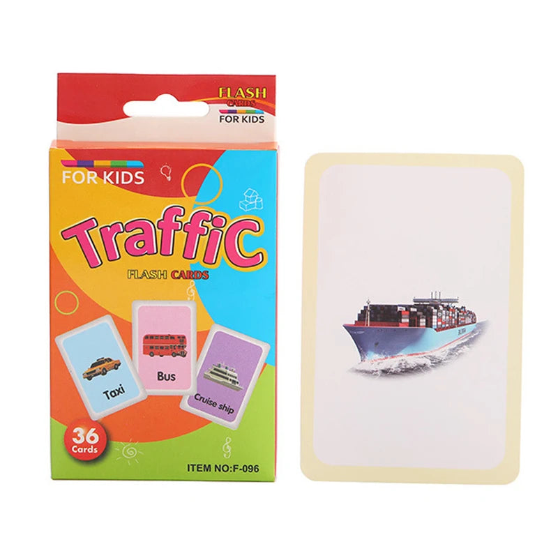 English Flashcards for Toddlers - 36 Educational Cards for Animal, Fruit, Shape, and Color Recognition Traffic