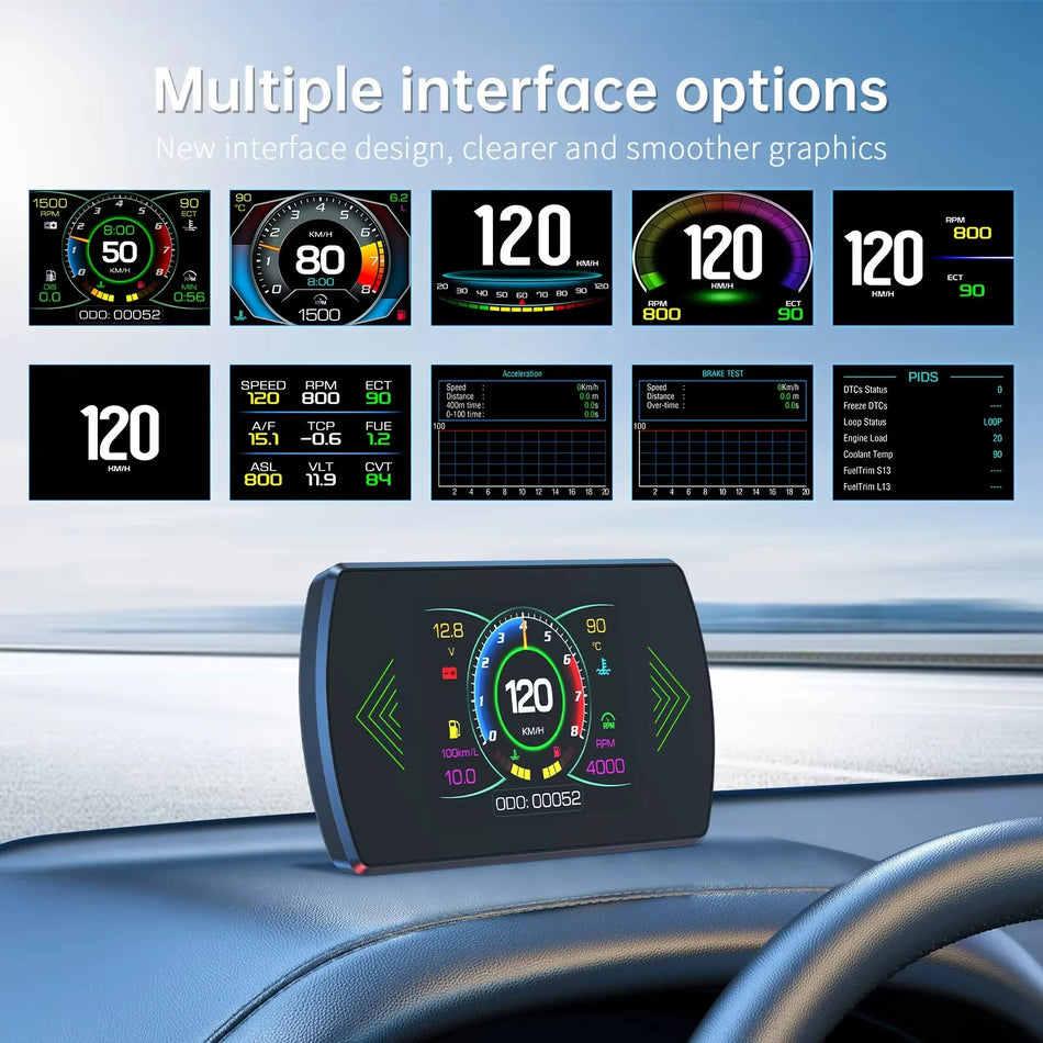 OBD2 diagnostikas rīks ar ātruma mērītāju, RPM HUD displeju visām automašīnām