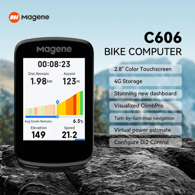 Magene GPS cyklocomputer C606 s navigací, rychloměrem, počítadlem kilometrů, Bluetooth