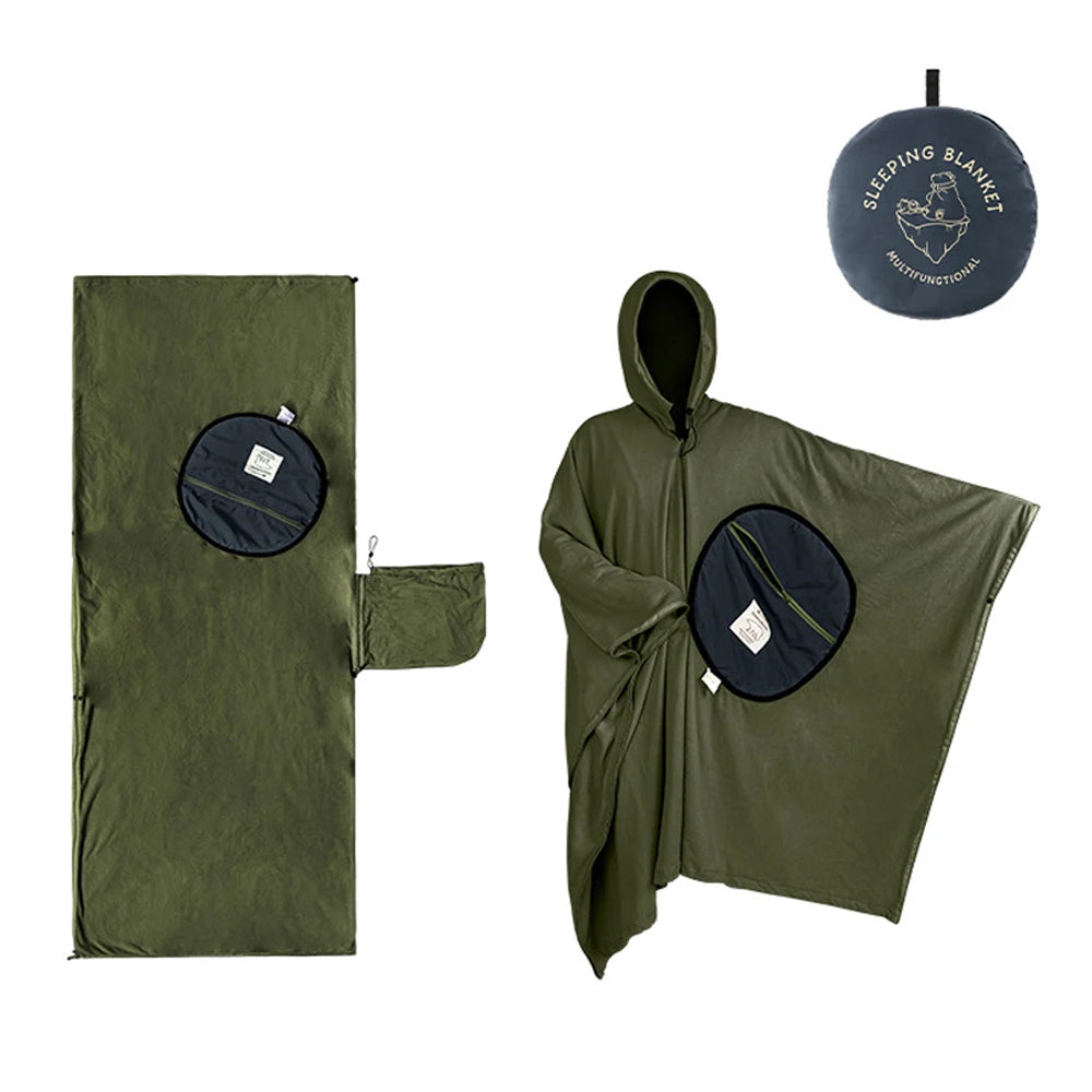 Outdoor Wearable Cloak Sleeping Bag &ndash; Lightweight Fleece Green
