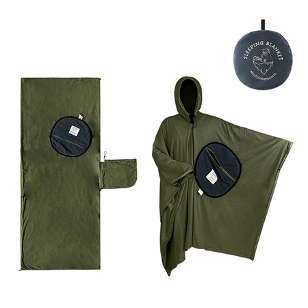 Outdoor Wearable Cloak Sleeping Bag &ndash; Lightweight Fleece Green