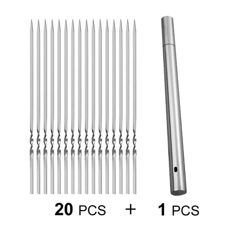 Stainless Steel Barbecue Skewers - Reusable BBQ Kebab Sticks for Grilling 20pcs forks 1 tube