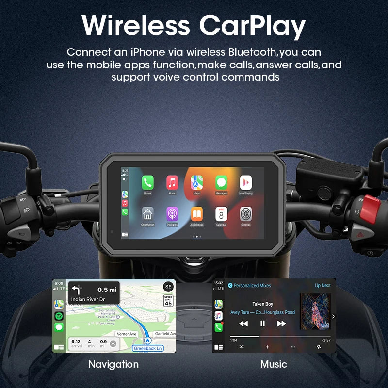 Srnubi 6.25 Inch Moto DVR GPS Motorcycle Navigator &ndash; Wireless CarPlay and Android Auto Support